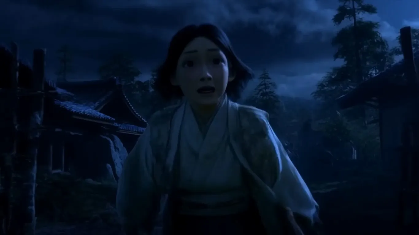 Hyper-realistic cinematic scene set in [location: Japanese mountain shrine approach / ancient cedar forest / Edo period village street] at night in rural Japan.
A frightened [woman/girl] walking alone while [group of bandits / lurking threat] slowly surround her.
Dark storm clouds gather unnaturally.
Suddenly the wind stops.
A faint divine glow appears behind her.
The silhouette of [Susanoo / Amaterasu / Inari Okami] emerges from the darkness.
Eyes glowing with divine rage.
Attackers freeze in terror.
Lightning strikes as the deity steps forward.
Ultra realistic, Japanese mythological realism, dramatic lighting, cinematic camera movement, goosebumps atmosphere, 8K realism.