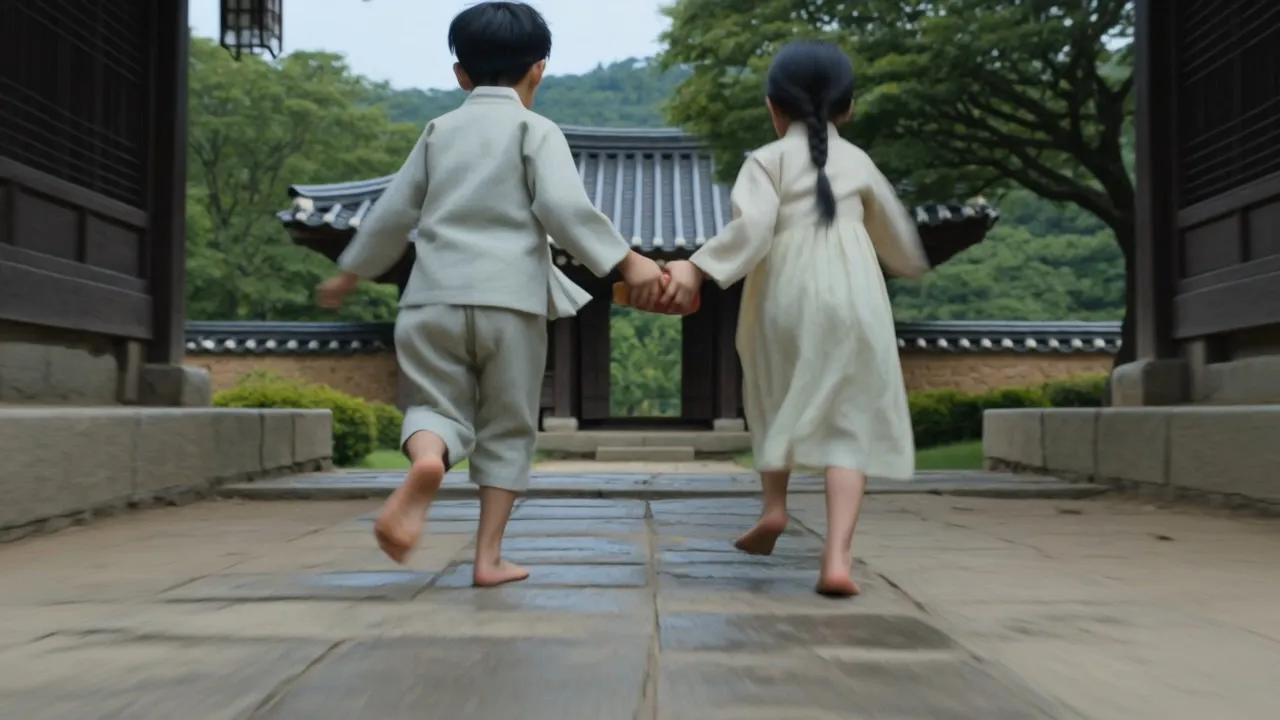 {
  "title": "The God of Small Things - Cinematic Video",
  "scenes": [
    {
      "scene_number": 1,
      "title": "Opening / Childhood Memory",
      "visuals": "Two fraternal twins, Soo-ho and Yoo-na, running barefoot through the lush monsoon-soaked courtyard of their ancestral Korean hanok.",
      "cut_scenes": [
        "Close-up of their small hands holding a broken toy",
        "Water dripping from leaves above"
      ],
      "mood": "Innocent, nostalgic, soft natural light"
    },
    {
      "scene_number": 2,
      "title": "Forbidden Secret",
      "visuals": "Their mother Soo-yeon glances nervously out of a window, watching her lover arrive by boat.",
      "cut_scenes": [
        "Fingers trembling as she writes a hidden letter",
        "Sound of a distant train"
      ],
      "mood": "Tense, secretive, warm golden sunset tones"
    },
    {
      "scene_number": 3,
      "title": "Family Conflict",
      "visuals": "Their uncle Ji-ho arguing with elders inside the dim living room; heavy shadows across faces.",
      "cut_scenes": [
        "Brief flash of a newspaper headline",
        "Close-up of a teacup trembling in fear"
      ],
      "mood": "Anxiety, looming consequences"
    },
    {
      "scene_number": 4,
      "title": "Tragedy Strikes",
      "visuals": "Rain pours over the river; the twins run toward the water, alone and afraid.",
      "cut_scenes": [
        "Umbrella flipping in wind",
        "Broken toy floating downstream",
        "A frightened child’s eyes"
      ],
      "mood": "Melancholic, heartbreaking, slow motion for emphasis"
    },
    {
      "scene_number": 5,
      "title": "Aftermath / Reflection",
      "visuals": "Yoo-na as an adult, walking along the now-empty riverbank, looking at the drifting boat.",
      "cut_scenes": [
        "Childhood photographs fading in and out",
        "The house in ruins"
      ],
      "mood": "Nostalgic, bittersweet, reflective"
    }
  ],
  "style_notes": {
    "camera": "Slow tracking shots, close-ups for emotion, soft focus on memories",
    "color_palette": "Muted greens, warm browns, wet blues",
    "transitions": "Flash cuts for memory, slow fades for reflection",
    "music_sfx": "Distant train, soft rain, river sounds, subtle melancholic strings"
  }
}