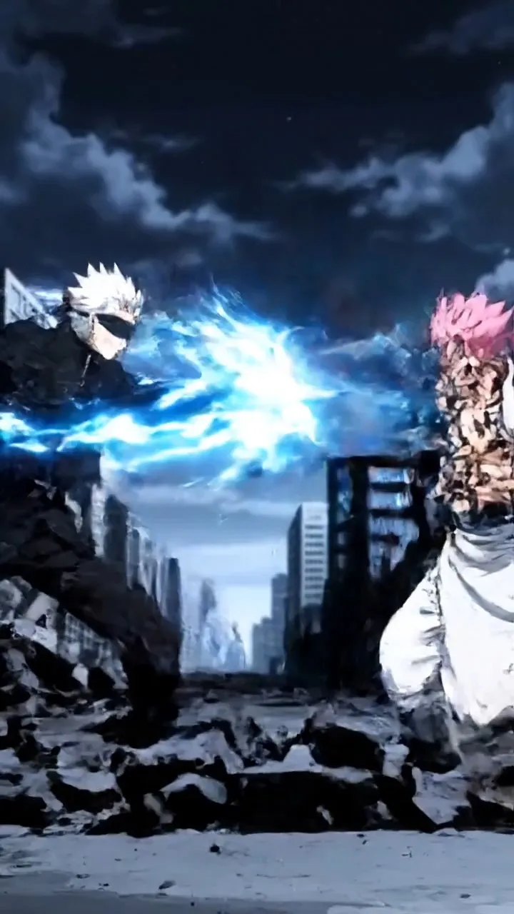 This depicts the battle between Gojo Satoru and Ryomen Sukuna. With just a single punch from Gojo, a massive gust of wind erupted, shattering the ground beneath them. Sukuna, using his incredible speed and agility, parried the blow and launched a counterattack. As the two exchanged a flurry of punches and kicks, the sky and the earth shook with the deafening roar of their confrontation.